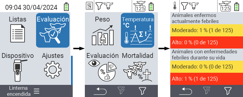 VitalControl: menú Evaluación Evaluar temperatura