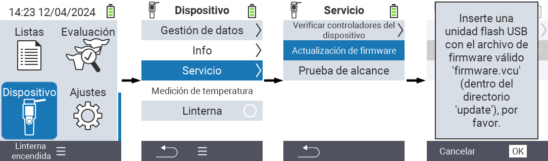 VitalControl: ruta del menú para actualización de firmware