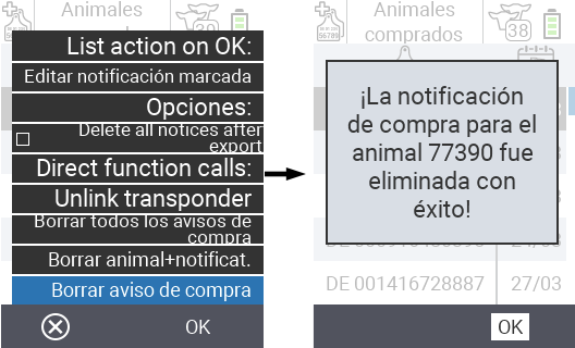 VitalControl: Lista de animales comprados, limpiar aviso de compra