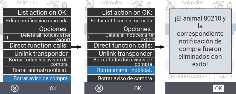 VitalControl: Lista de animales comprados, eliminar animal + aviso