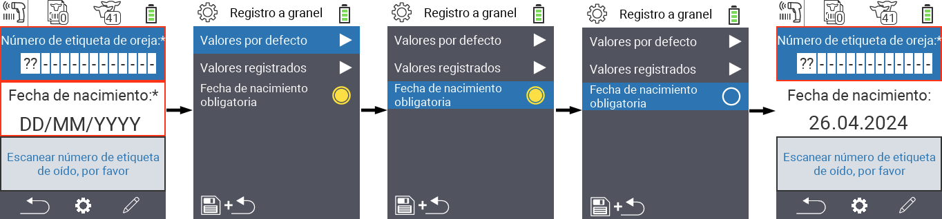 VitalControl: Menú Nuevo Fecha de nacimiento obligatoria