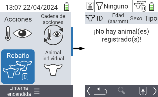 VitalControl: Elemento del menú principal ‘Hato’, ningún animal registrado