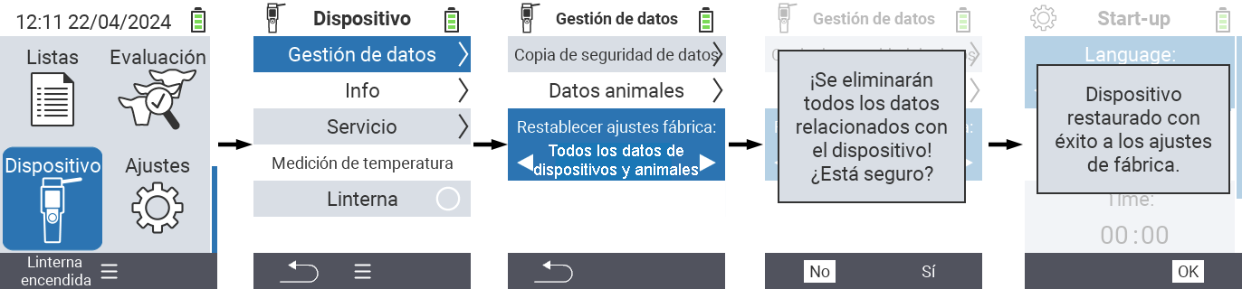 VitalControl: Ruta del menú Restablecer a los ajustes de fábrica