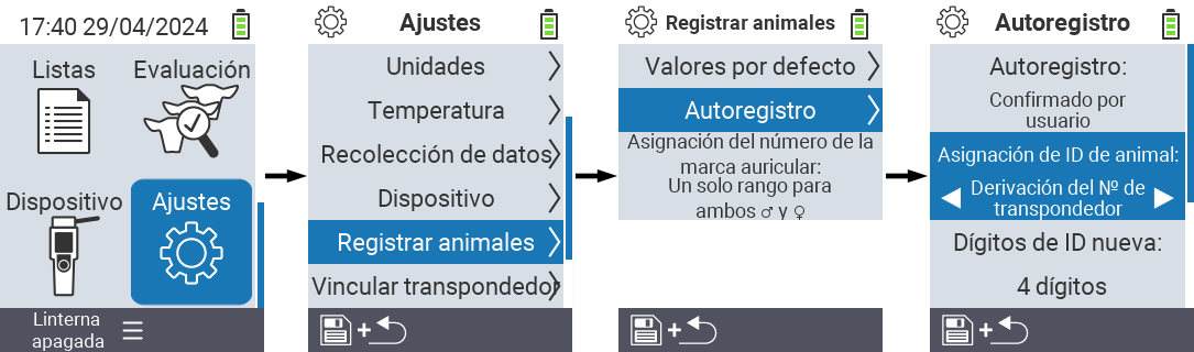 VitalControl: configuración del menú asignación de ID de animal