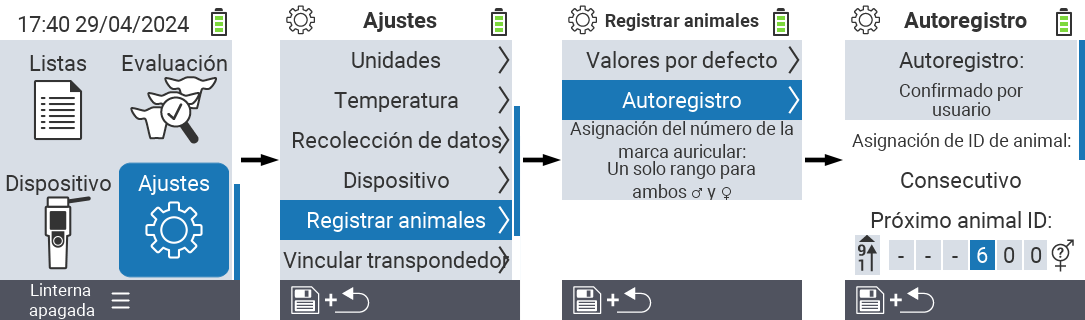 VitalControl: configuración del menú asignación de ID de animal