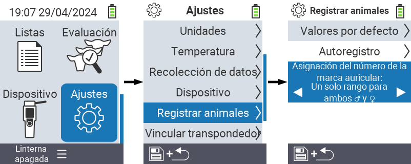 VitalControl: ajustes del menú Asignación del número de la marca auricular