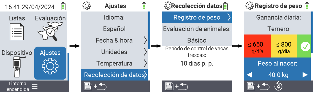 VitalControl: configuración del menú peso al nacer