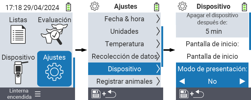VitalControl: ajustes del menú Modo de presentación