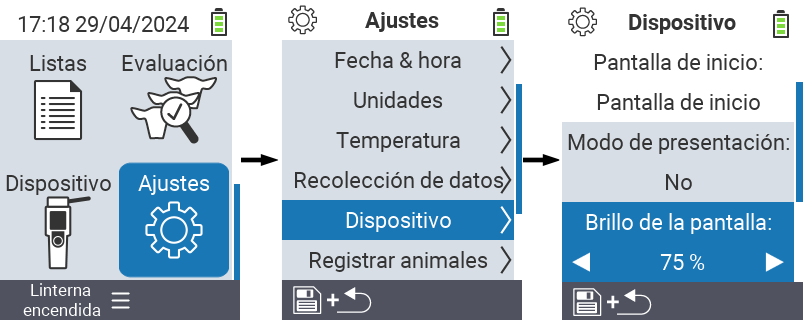 VitalControl: ajustes del menú Brillo de la pantalla
