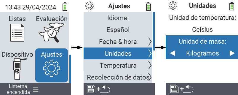 VitalControl: configuración del menú unidad de masa