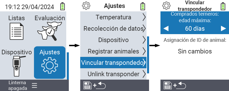 VitalControl: configuraciones del menú enlace de transpondedor