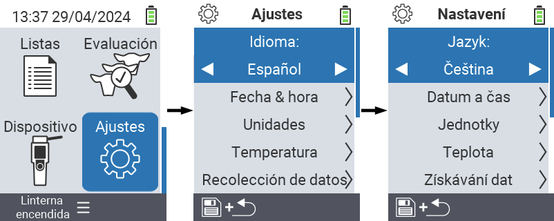 VitalControl: Ruta del menú Configuración de idioma