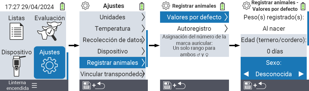 VitalControl: configuración del menú Establecer sexo