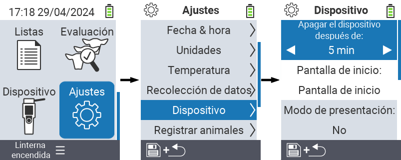 VitalControl: configuraciones del menú Apagar dispositivo después de