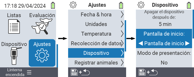 VitalControl: configuraciones del menú Pantalla de inicio