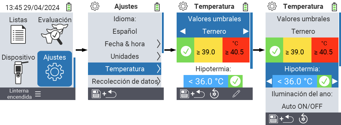 VitalControl: configuraciones del menú temperatura baja