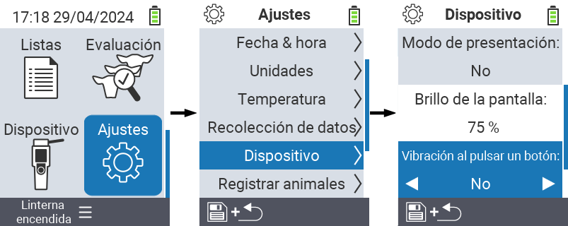 VitalControl: configuración del menú Brillo de la pantalla