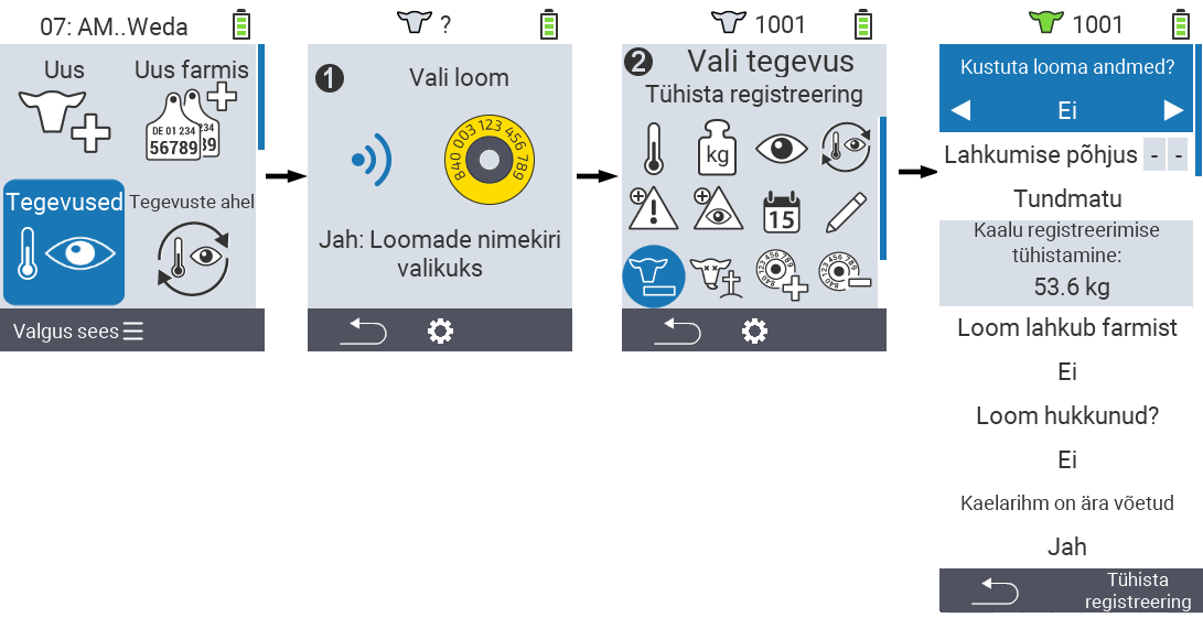 VitalControl: Menüü Tegevus Kustuta registrist