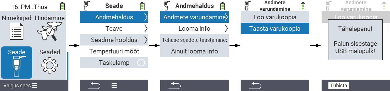 VitalControl: menüütee andmete taastamiseks