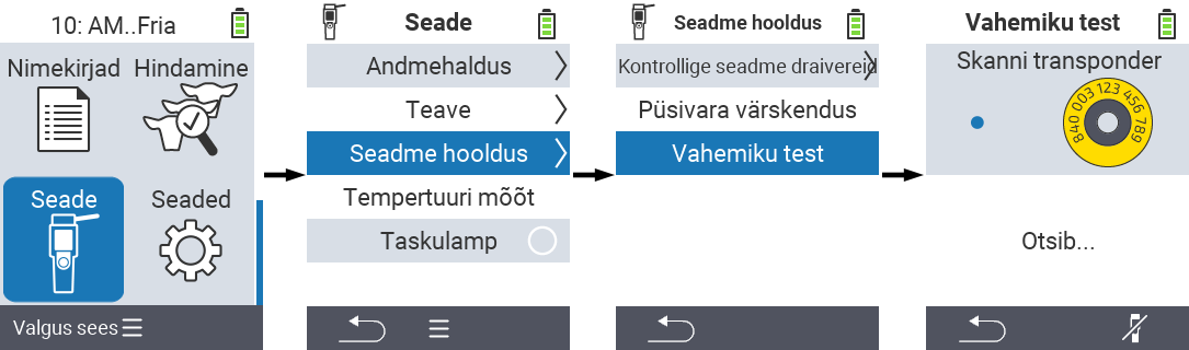 VitalControl: Menüütee ulatuse test RFID skanner