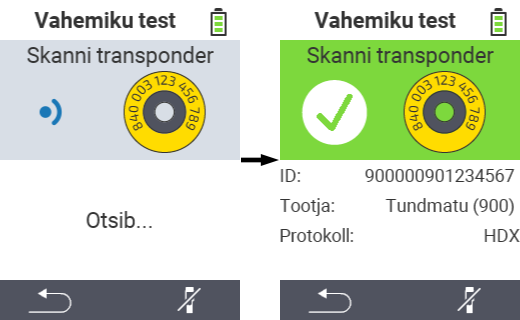 VitalControl: Ulatuse test: Transponder tuvastatud