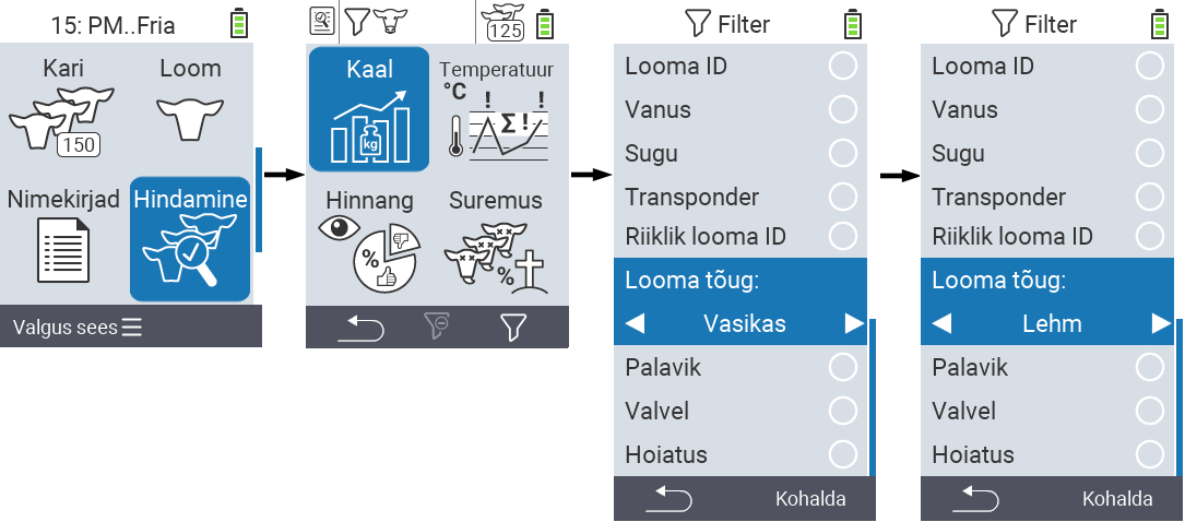 VitalControl: menüü Hindamine Loo filter