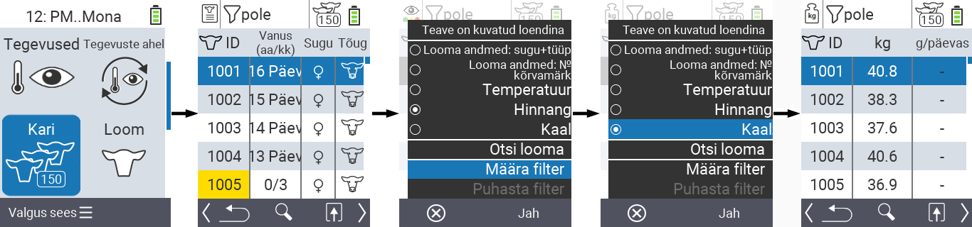 VitalControl: Menüü Karja