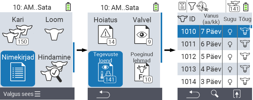 VitalControl Nimekirjad Tegevuste nimekiri