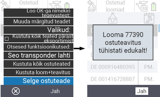 VitalControl: Ostetud loomade nimekiri, tühjenda ostuteade