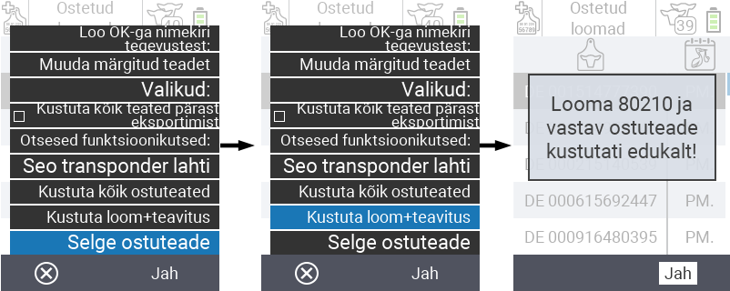 VitalControl: Ostetud loomade nimekiri, kustuta loom + teade