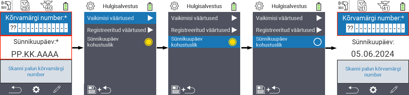 VitalControl: Menüü Uus Sünnikuupäev kohustuslik