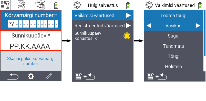 VitalControl: Menüü Uus Vaikimisi väärtused