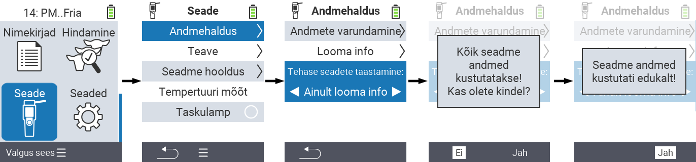 VitalControl: Menüü tee Kõigi seadme andmete lähtestamine