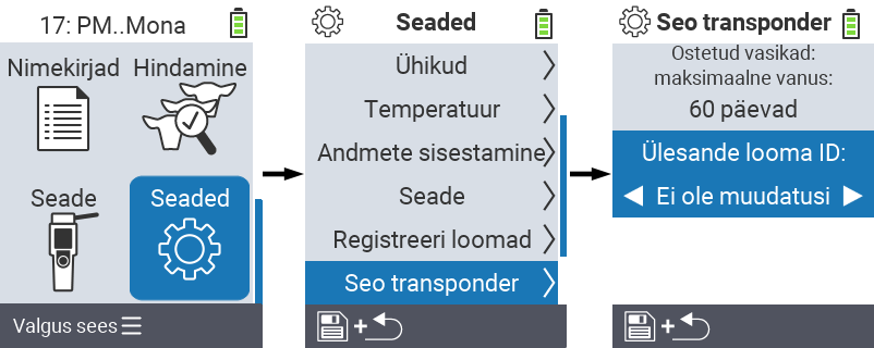 VitalControl: menüü seadete lingi transponder