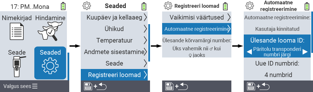 VitalControl: menüü seaded määramine looma ID
