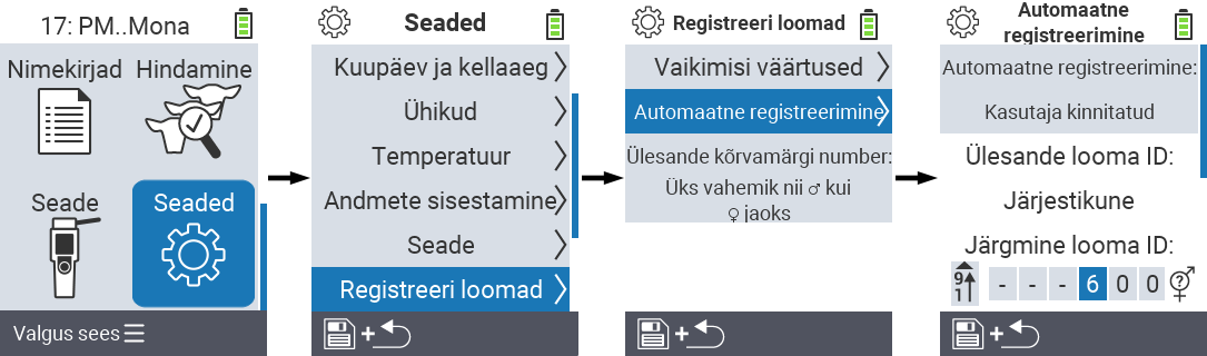 VitalControl: menüü seaded määramine looma ID
