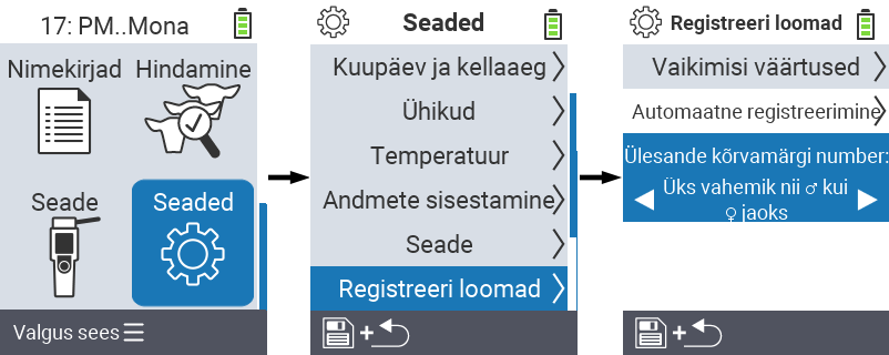 VitalControl: menüü seaded Kõrvamärgi number