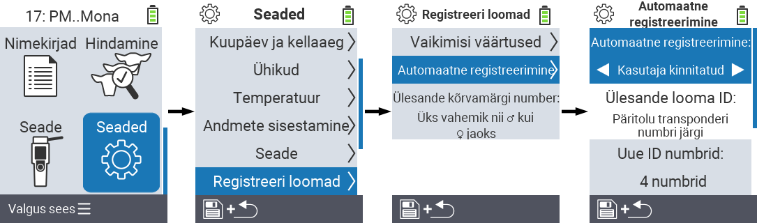 VitalControl: menüü seaded automaatregistreerimine