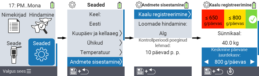 VitalControl: menüü seaded keskmine päevane kaalutõus