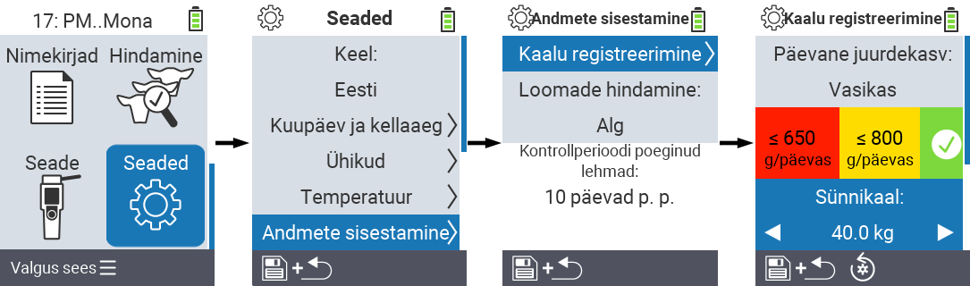 VitalControl: menüü seaded sünnikaal