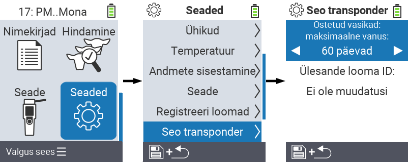 VitalControl: menüü seaded link transponder