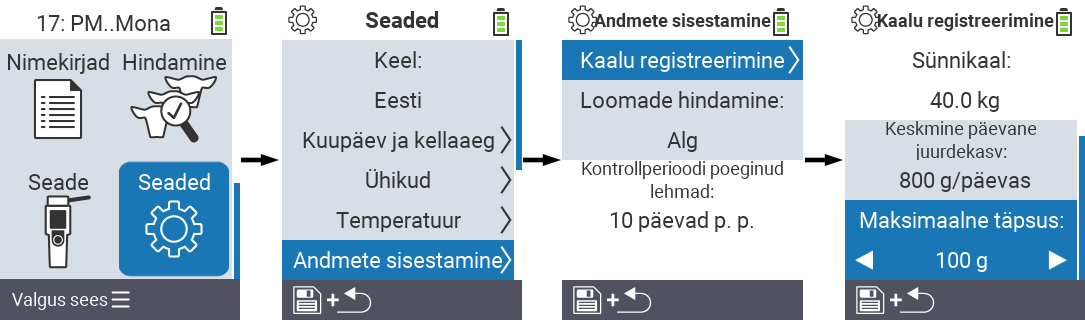 VitalControl: menüütee seaded maksimaalne täpsus kaalu salvestamisel