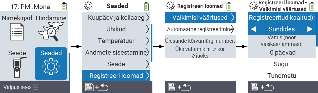 VitalControl: menüü seaded Määra registreeritud kaalud