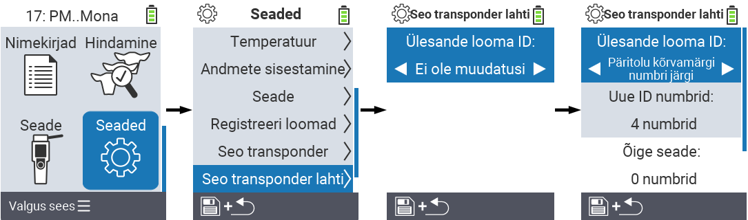 VitalControl: Menüü Seaded Eemalda transponder