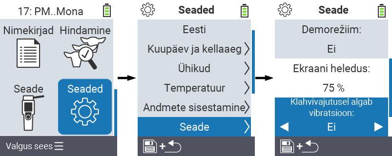 VitalControl: menüü seaded Ekraani heledus