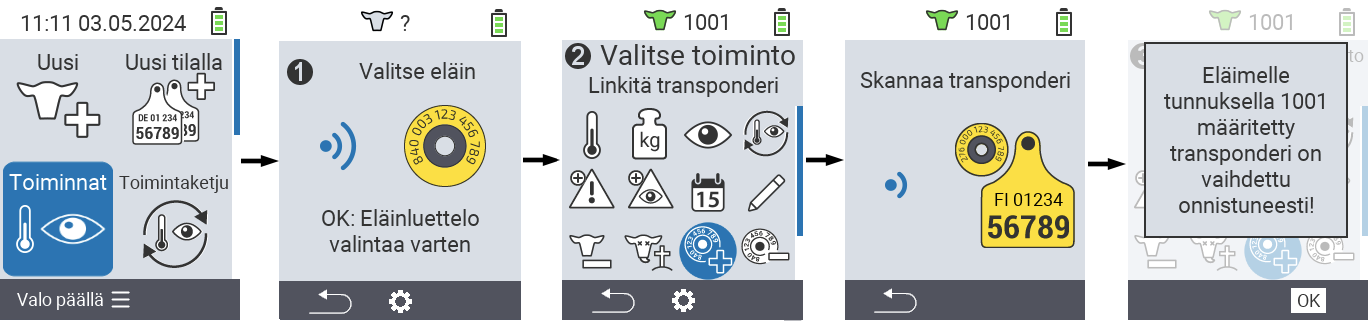 VitalControl: Valikko Toiminnat Linkitä transponderi