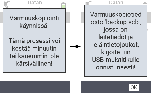 VitalControl: onnistumisilmoitus varmuuskopiosta