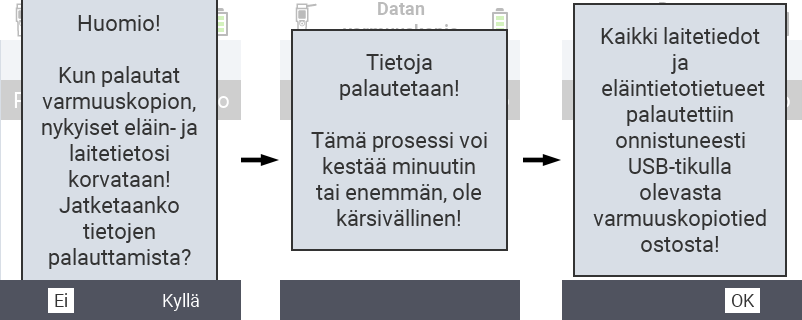 VitalControl: onnistunut tietojen palauttamisen viesti