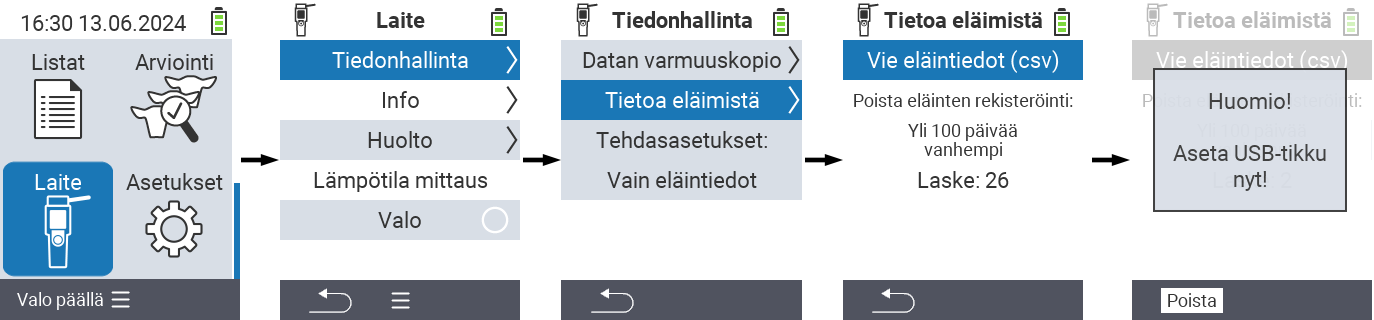 VitalControl: Valikkopolku tietojen vientiin