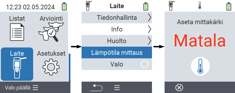 VitalControl: Valikko Laite Lämpötilan mittaus